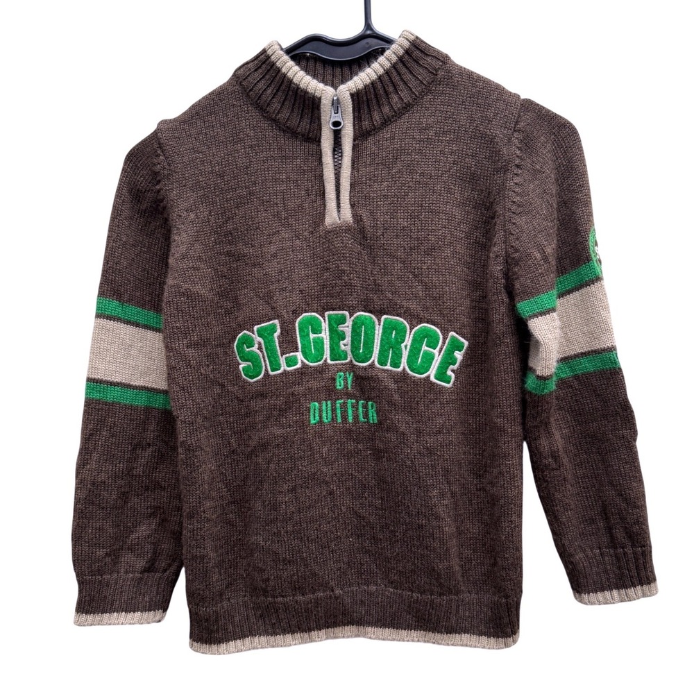 St. George by Duffer Quarter Zip Wool Blend Sweater Size 8 Brown Boys Pullover - Picture 2 of 6